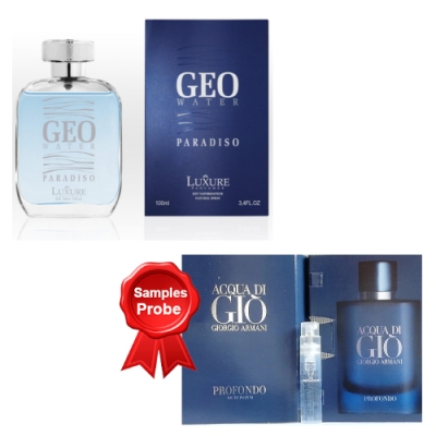 Luxure Geo Water Paradiso 100 ml + Perfume Sample Spray Armani Acqua di Giò Profondo